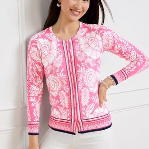 Talbots Pink Woodcut Cardigan sz 2XP NWT
